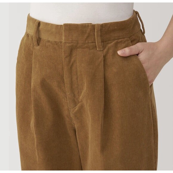 NWT MUJI Women's Kapok Corduroy Tuck Pants Made From Tree Nuts LARGE 2024 Camel - Picture 3 of 13